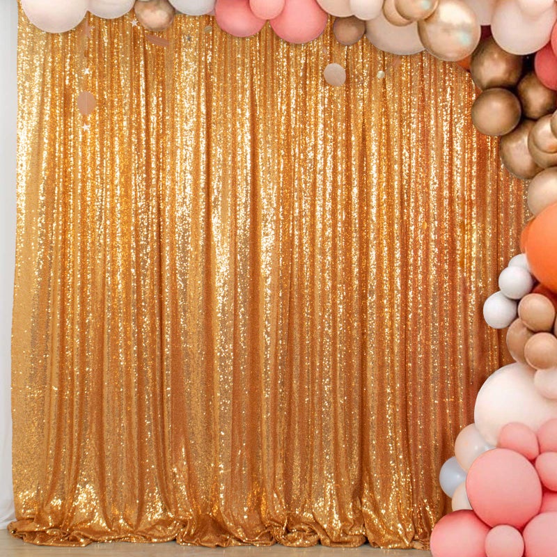 ShinyBeauty Gold Sequin Backdrop Curtain | 2 Panels 5FTx10FT Glitter Wedding Photography Background | Elegant Shimmer Curtains for Parties & Events Fabric Backdrops - Image 1